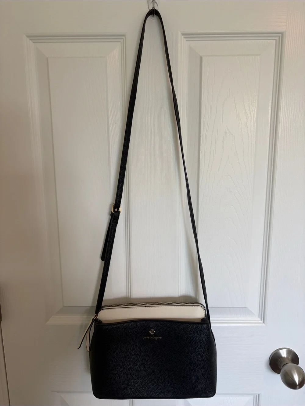 Nanette Lepore Black and Cream Pebbled Crossbody